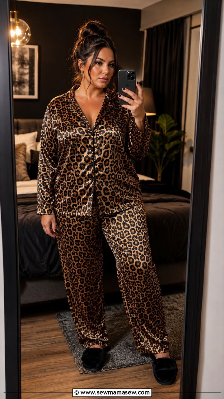 Plus Size Animal Print Pajama Set - 30 Plus size pajama outfit ideas