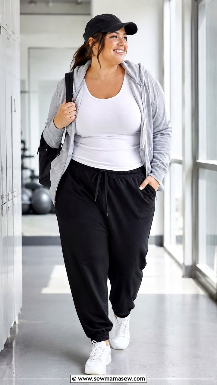 Plus Size Athleisure Joggers and Long Tank - 30 Plus size modest outfit ideas