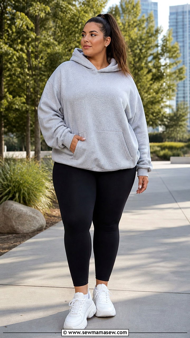 Plus Size Athleisure Outfit with Leggings and Oversized Hoodie - 40 Plus size outfit ideas