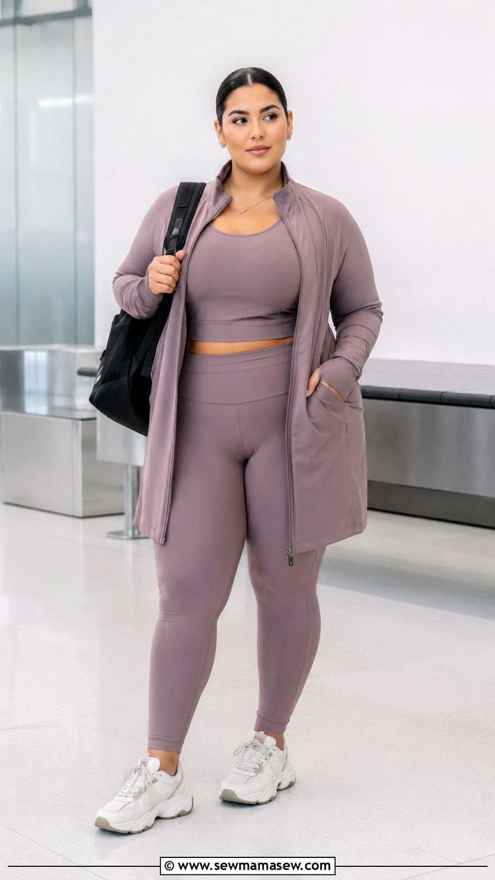 Plus Size Athleisure Set With Longline Jacket - 30 Plus size airport outfit ideas