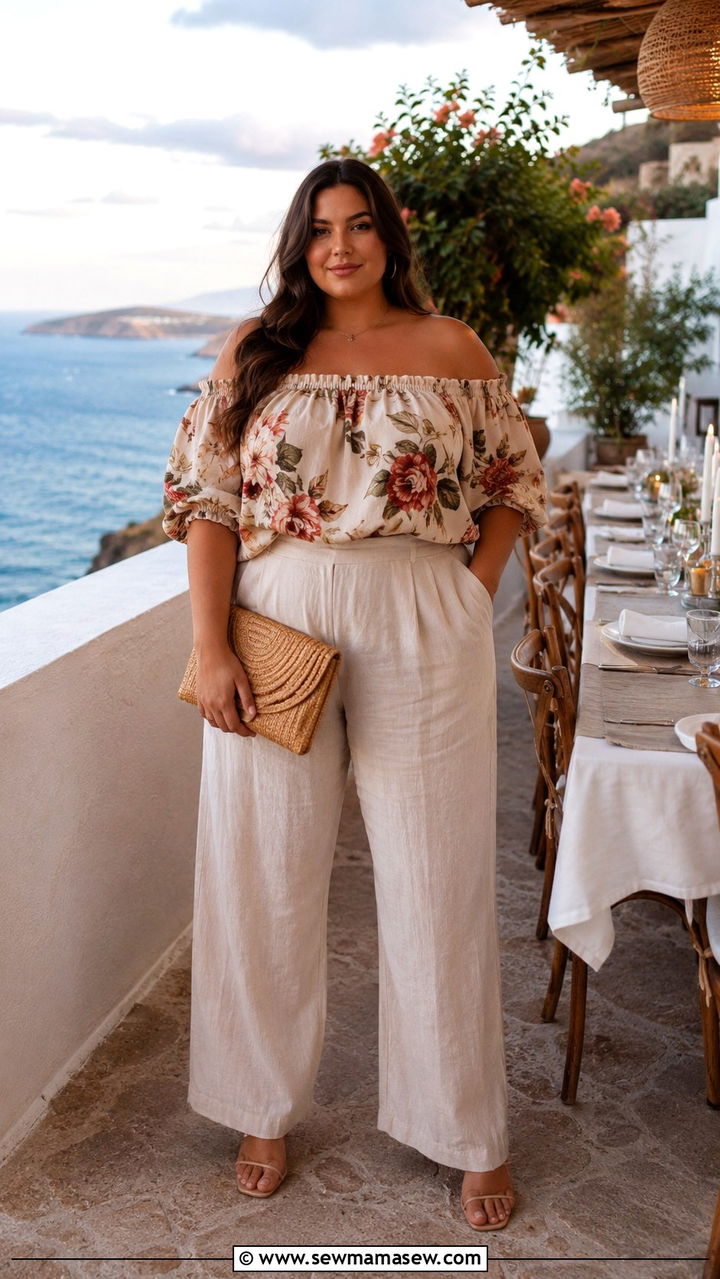 Plus Size Bardot Top And Linen Trousers Summer Outfit - 25 Plus size outfit ideas size 14 summer