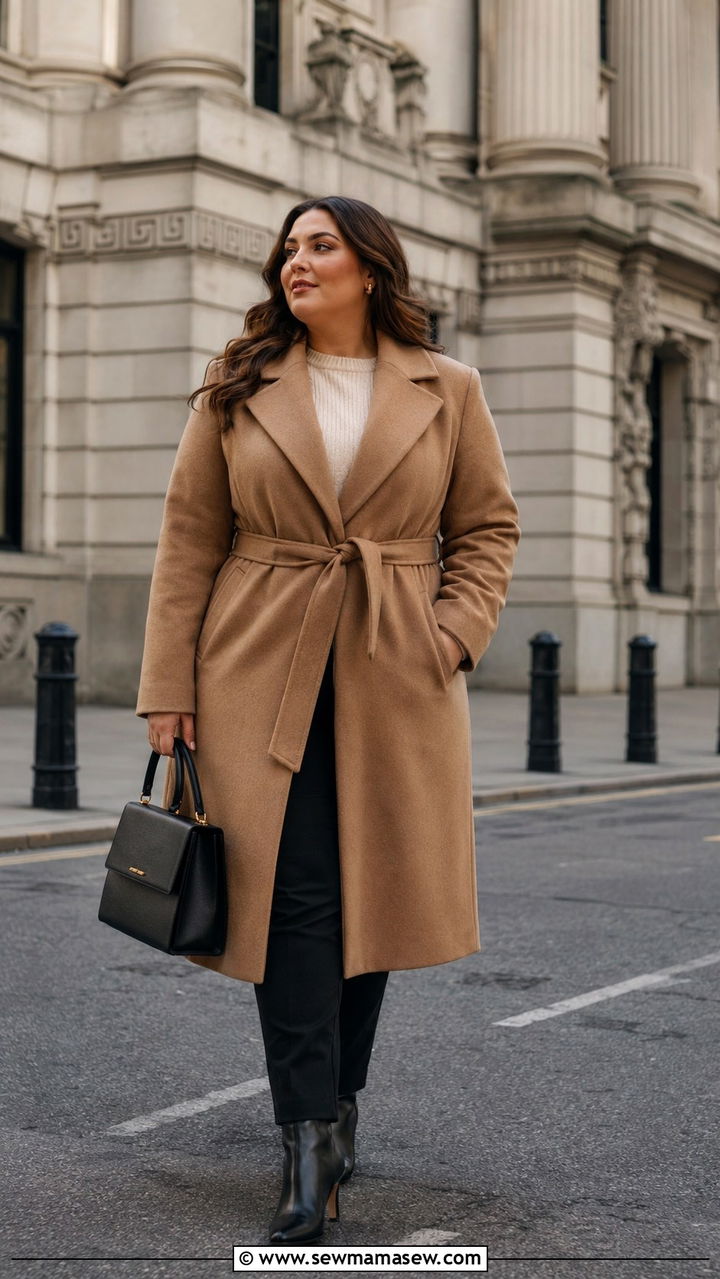 Plus Size Belted Coat and Ankle Boots Outfit - 25 Photoshoot outfits for plus size