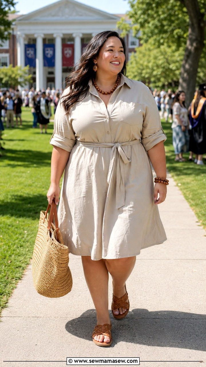 Plus Size Belted Shirtdress Graduation Outfit - 30 Graduation outfit ideas for plus size