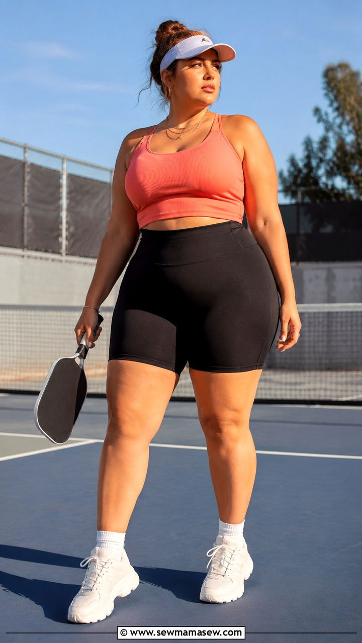 Plus Size Biker Shorts and Crop Top Pickleball - 25 Pickleball outfit ideas plus size