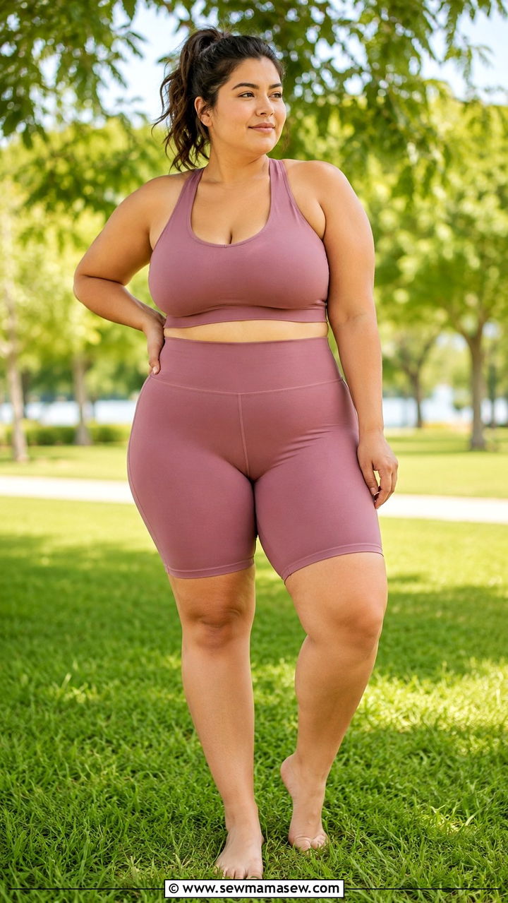 Plus Size Biker Shorts and Sports Bra Yoga Outfit - 25 Yoga outfit ideas plus size