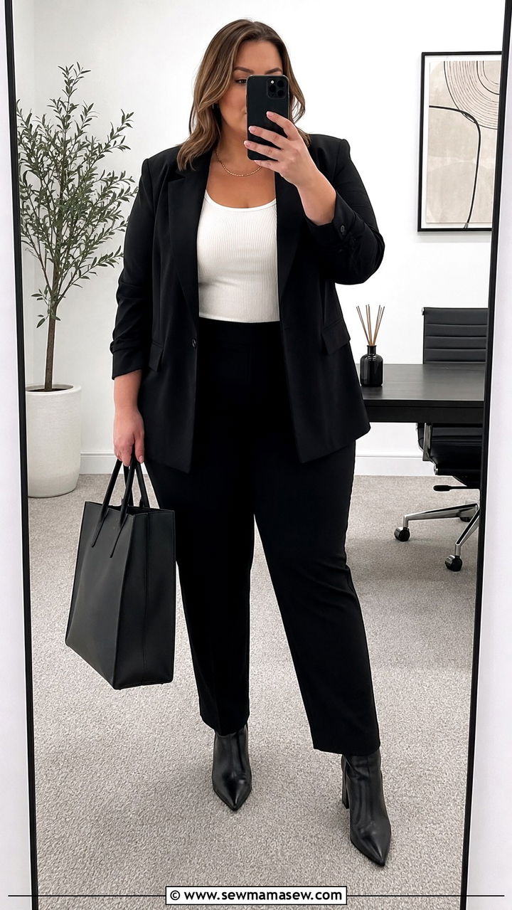 Plus Size Black Blazer and Trousers Outfit - 30 Minimalist outfits plus size