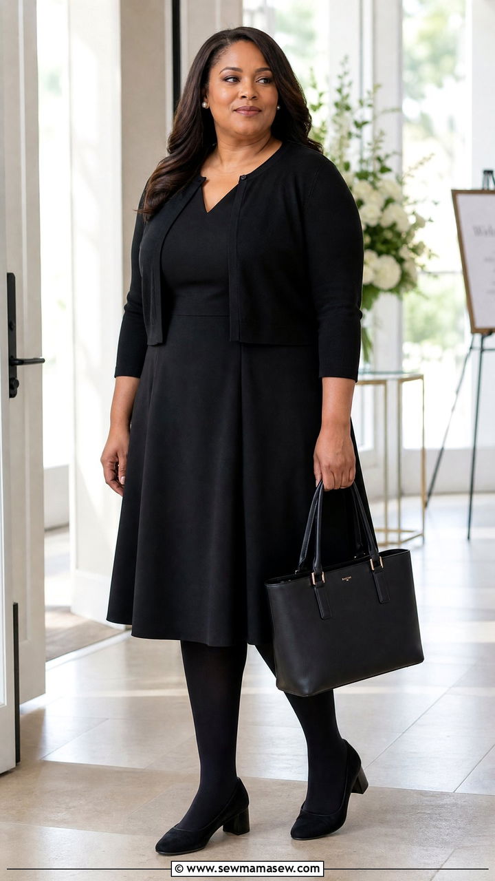 Plus Size Black Fit and Flare Dress - 30 Memorial service outfit ideas