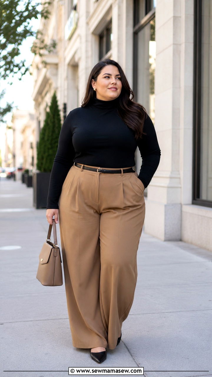 Plus Size Black Turtleneck and Wide Leg Pants - 30 Minimalist outfits plus size