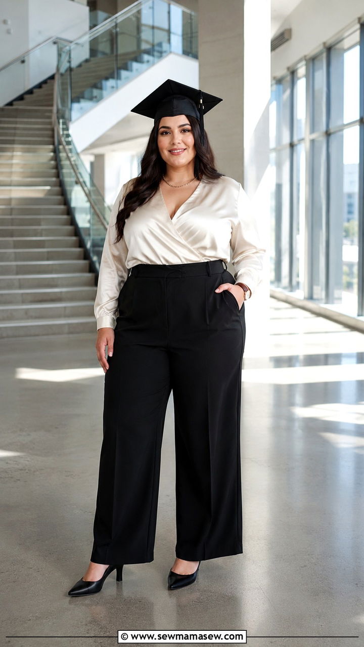 Plus Size Blouse And Wide Leg Pants Graduation Outfit - 30 Graduation outfit ideas for plus size