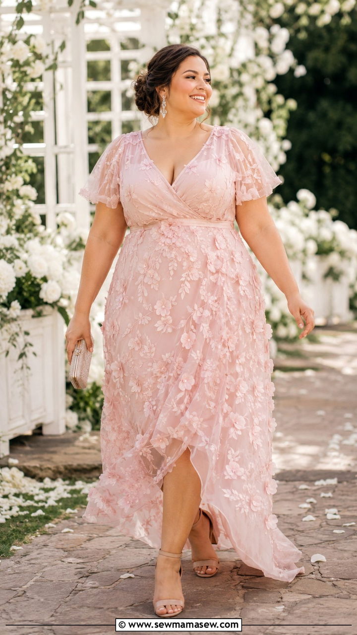 Plus Size Blush Organza Gown Wedding Guest Outfit - 25 Wedding guest outfit ideas size 20