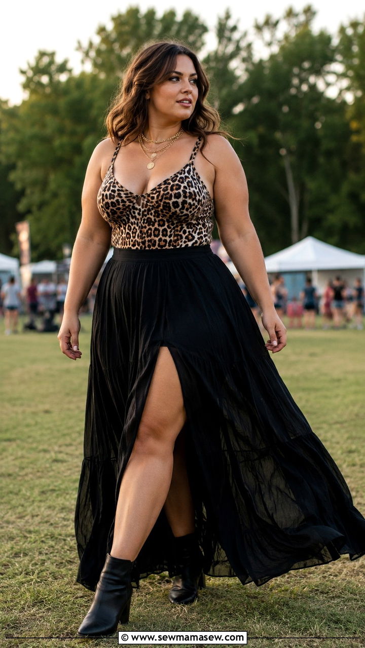 Plus Size Bodysuit And Maxi Skirt Concert Outfit - 30 Plus size outfit ideas for concert