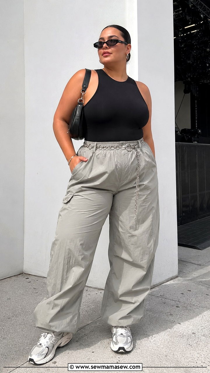 Plus Size Bodysuit and Parachute Pants Outfit - 30 plus size summer concert outfit ideas
