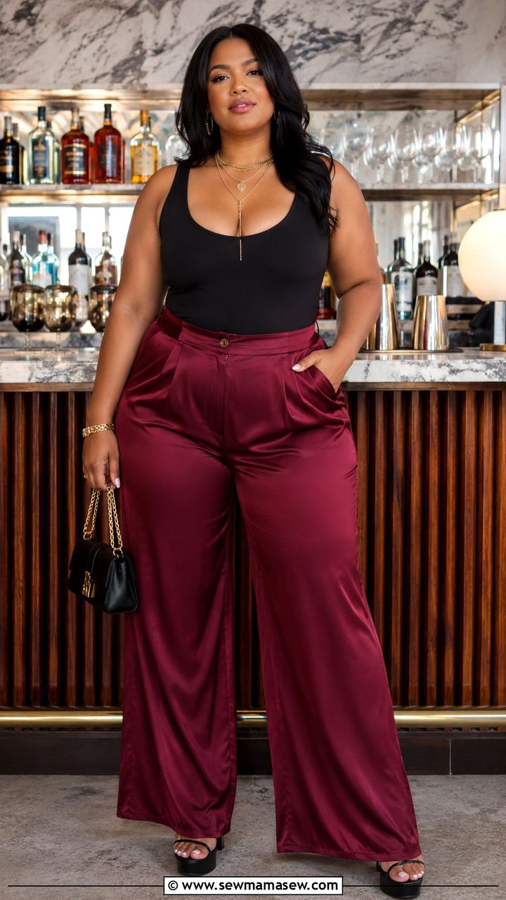 Plus Size Bodysuit and Wide Leg Pants - 30 plus size girls night out outfit ideas