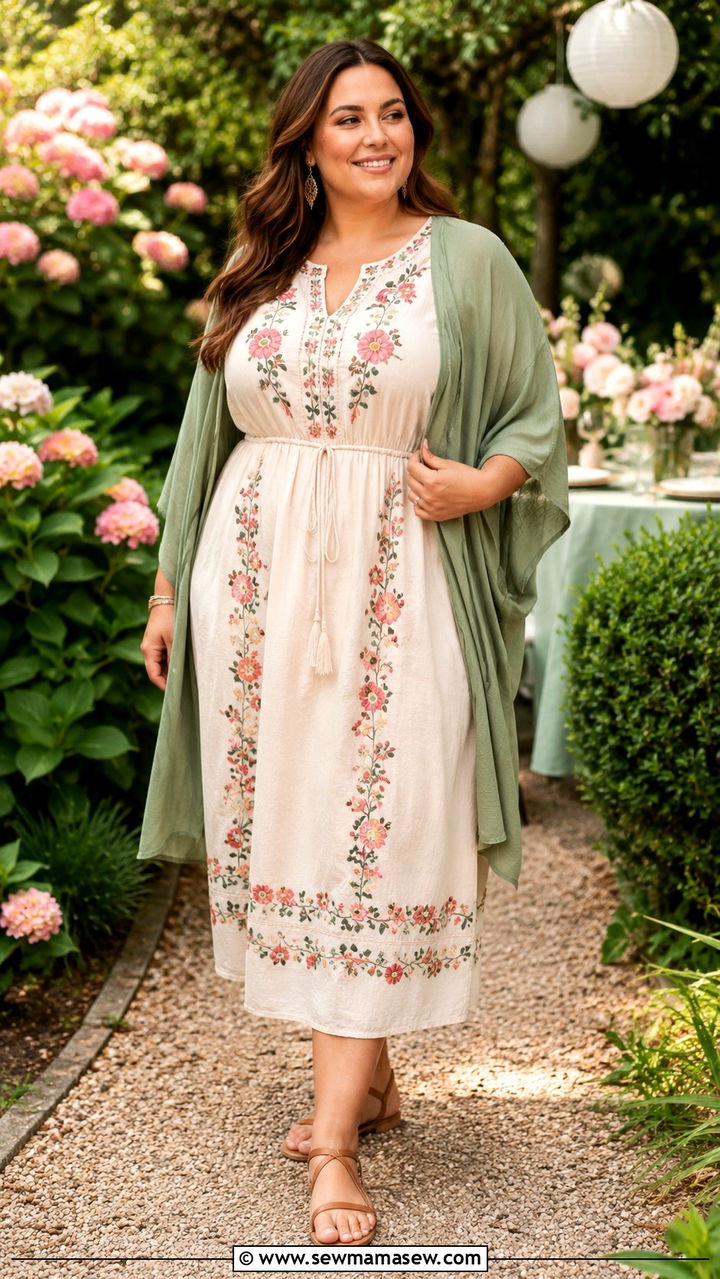Plus Size Boho Embroidered Midi Dress Outfit - 30 Boho outfits plus size