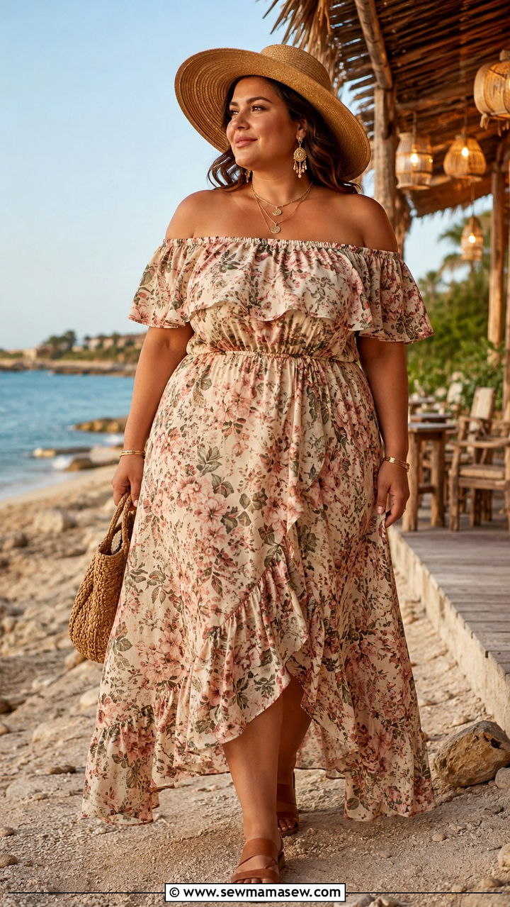 Plus Size Boho Off Shoulder Maxi Dress Outfit - 30 Boho outfits plus size
