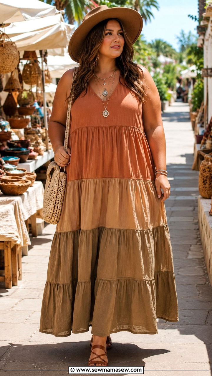 Plus Size Boho Tiered Maxi Dress Outfit - 30 Boho outfits plus size