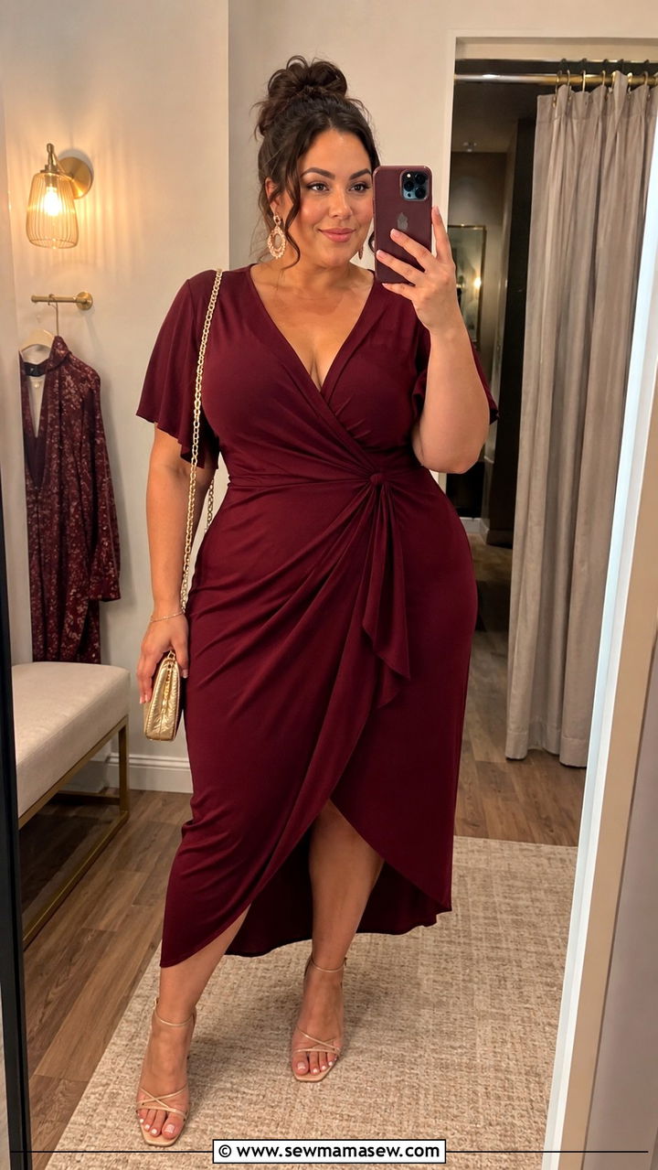 Plus Size Burgundy Dress Summer Wedding Guest Outfit - 30 plus size summer wedding guest outfit ideas