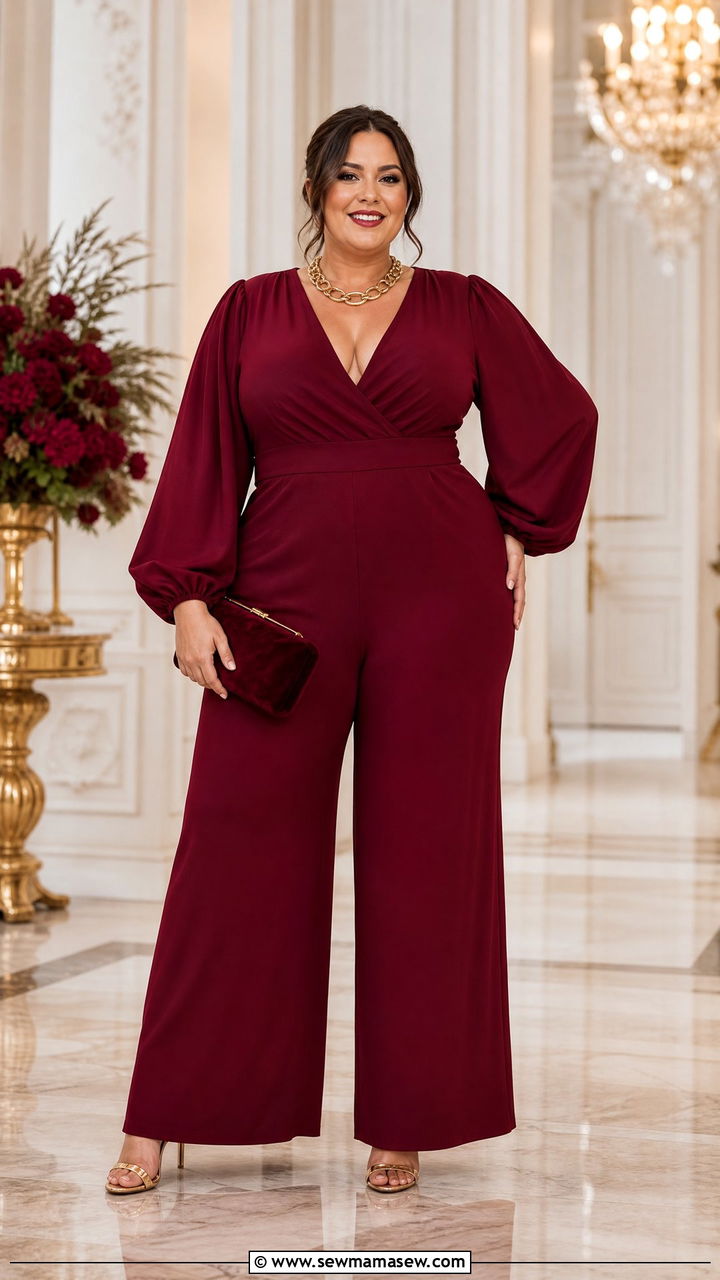 Plus Size Burgundy Jumpsuit Formal Outfit - 25 Jumpsuit outfit ideas plus size