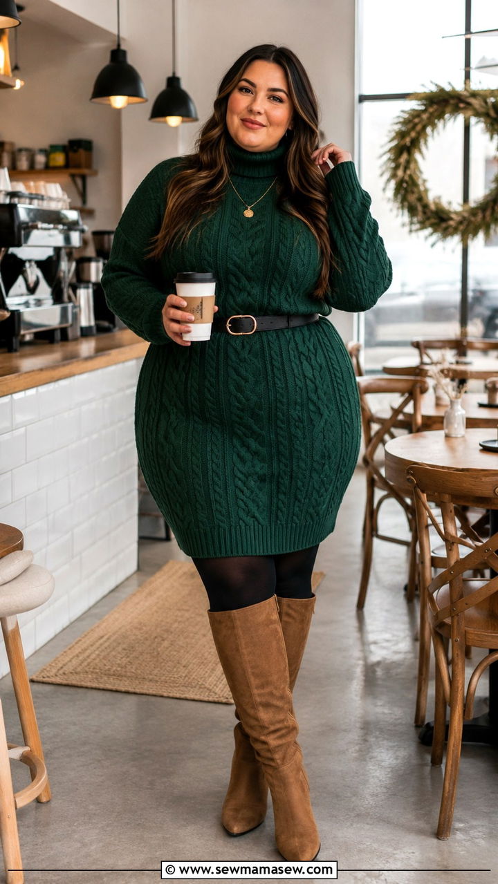 Plus Size Cable Knit Sweater Dress Outfit - 30 Plus size modest outfit ideas