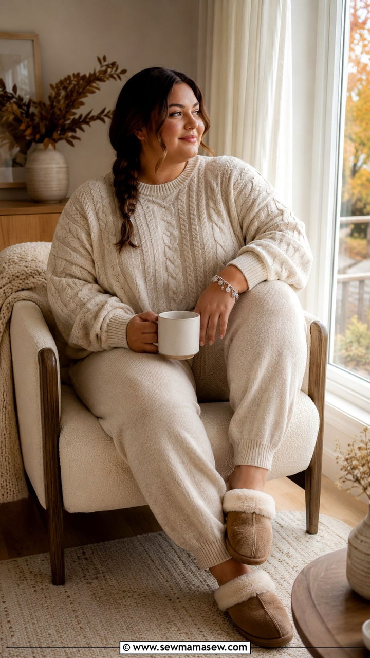 Plus Size Cable Knit Sweater and Joggers - 30 Plus size loungewear outfits