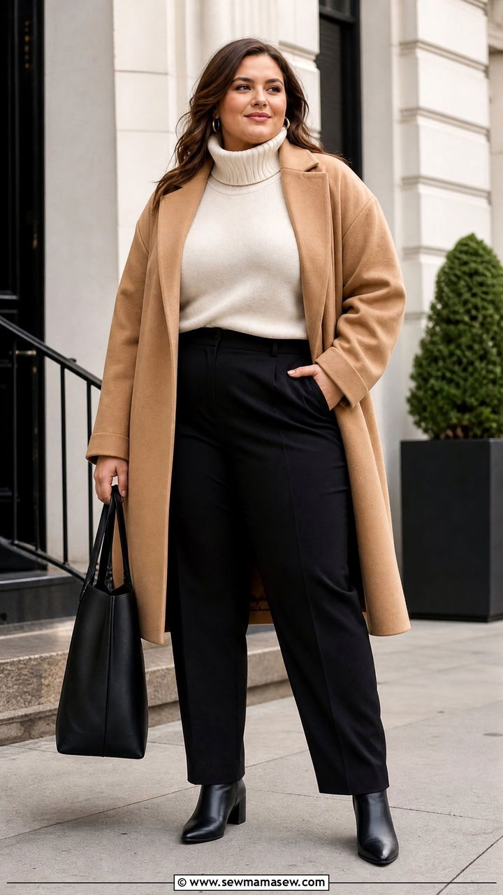 Plus Size Camel Coat With Turtleneck Outfit - 25 Quiet luxury outfit ideas plus size