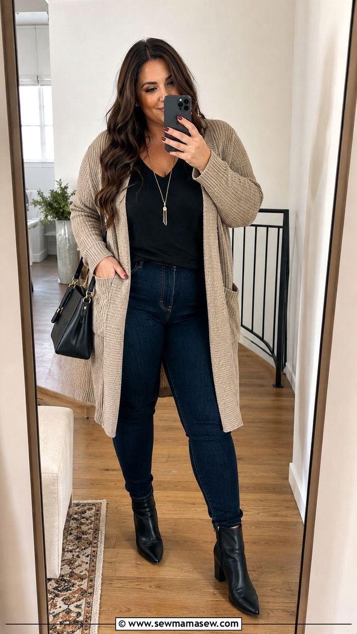 Plus Size Cardigan With Skinny Jeans and Ankle Boots - 30 how to style cardigan