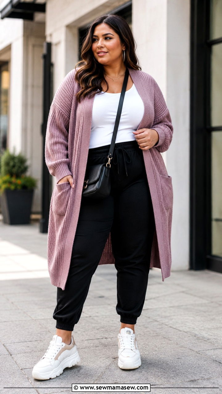 Plus Size Cardigan and Joggers Outfit - 30 Plus size loungewear outfits
