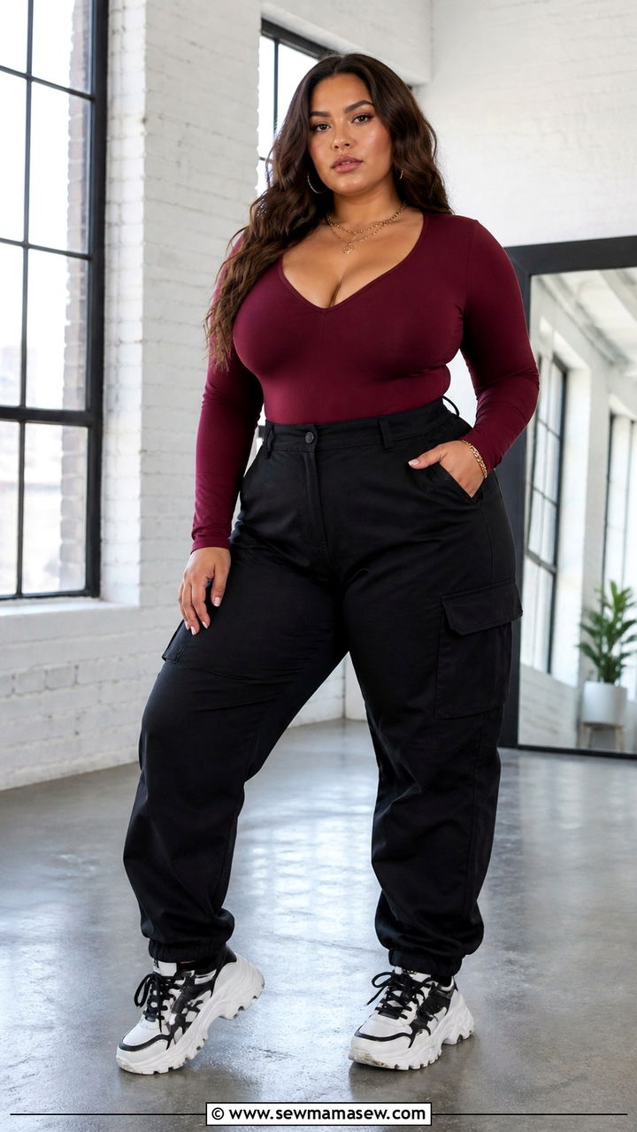 Plus Size Cargo Pants Outfit with Bodysuit - 40 cargo pants outfits for women