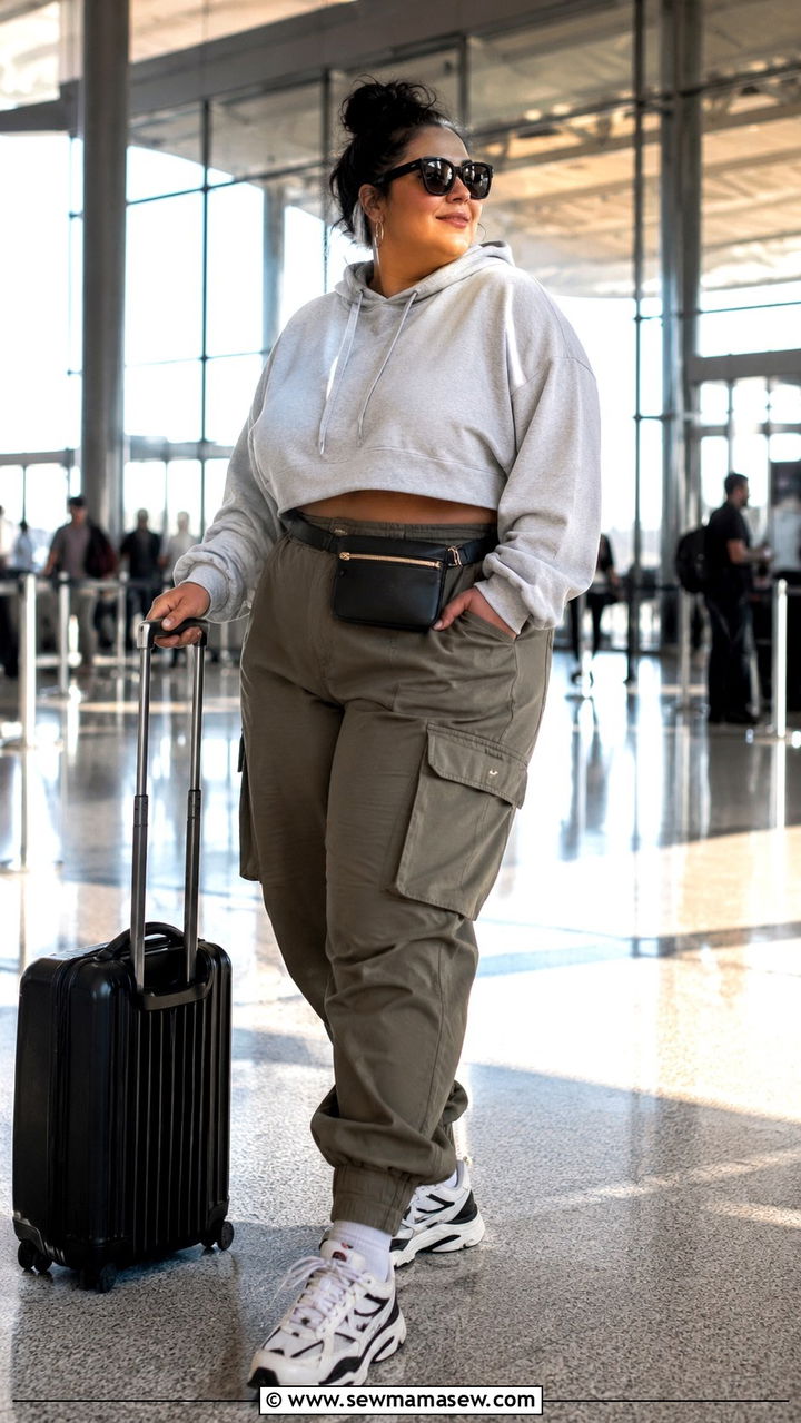 Plus Size Cargo Pants With Cropped Hoodie Airport Outfit - 30 Plus size airport outfit ideas