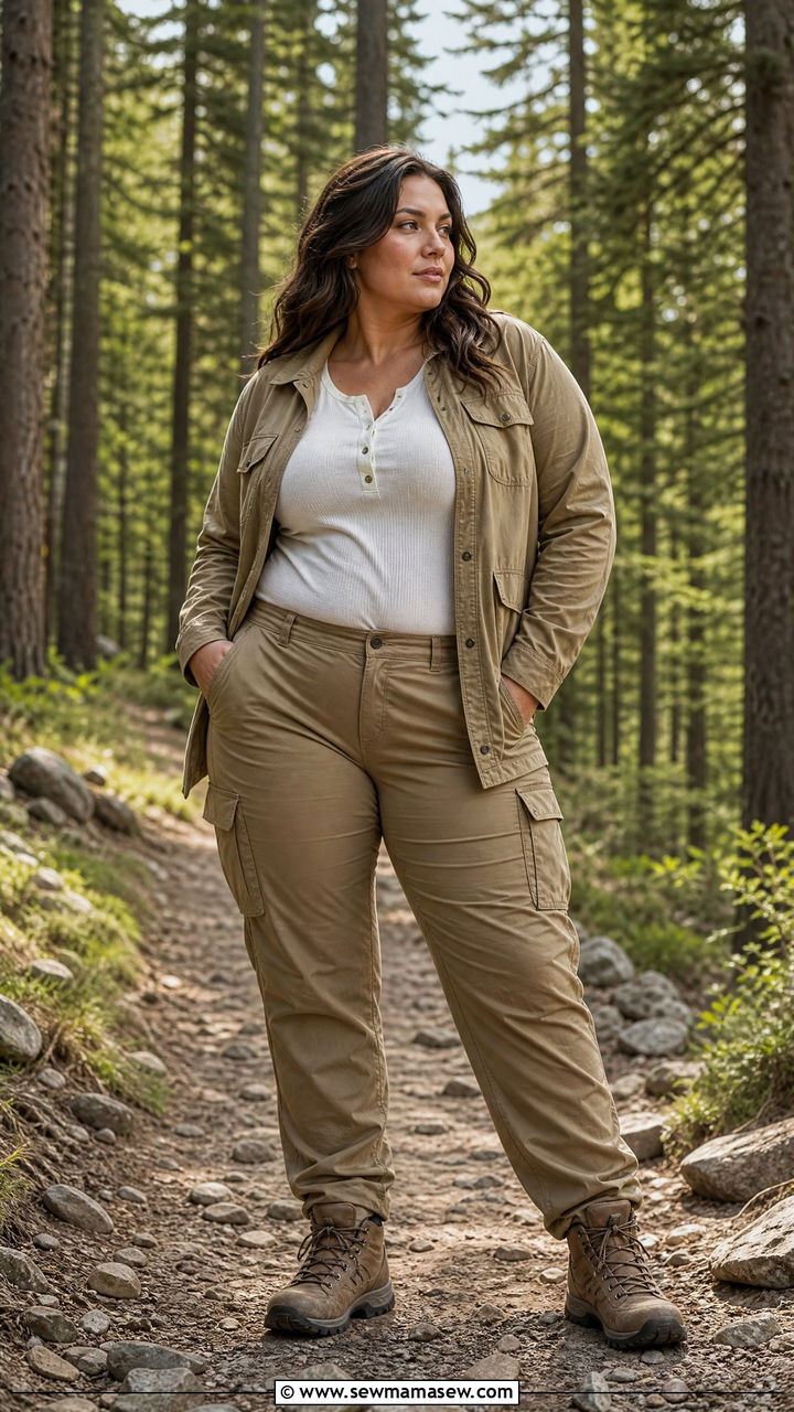 Plus Size Cargo Pants With Utility Jacket and Hiking Boots - 25 Cargo pants outfit ideas plus size