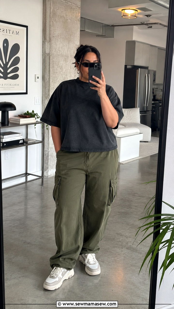 Plus Size Cargo Pants and Boxy Top Outfit - 20 Plus size outfit ideas size 12