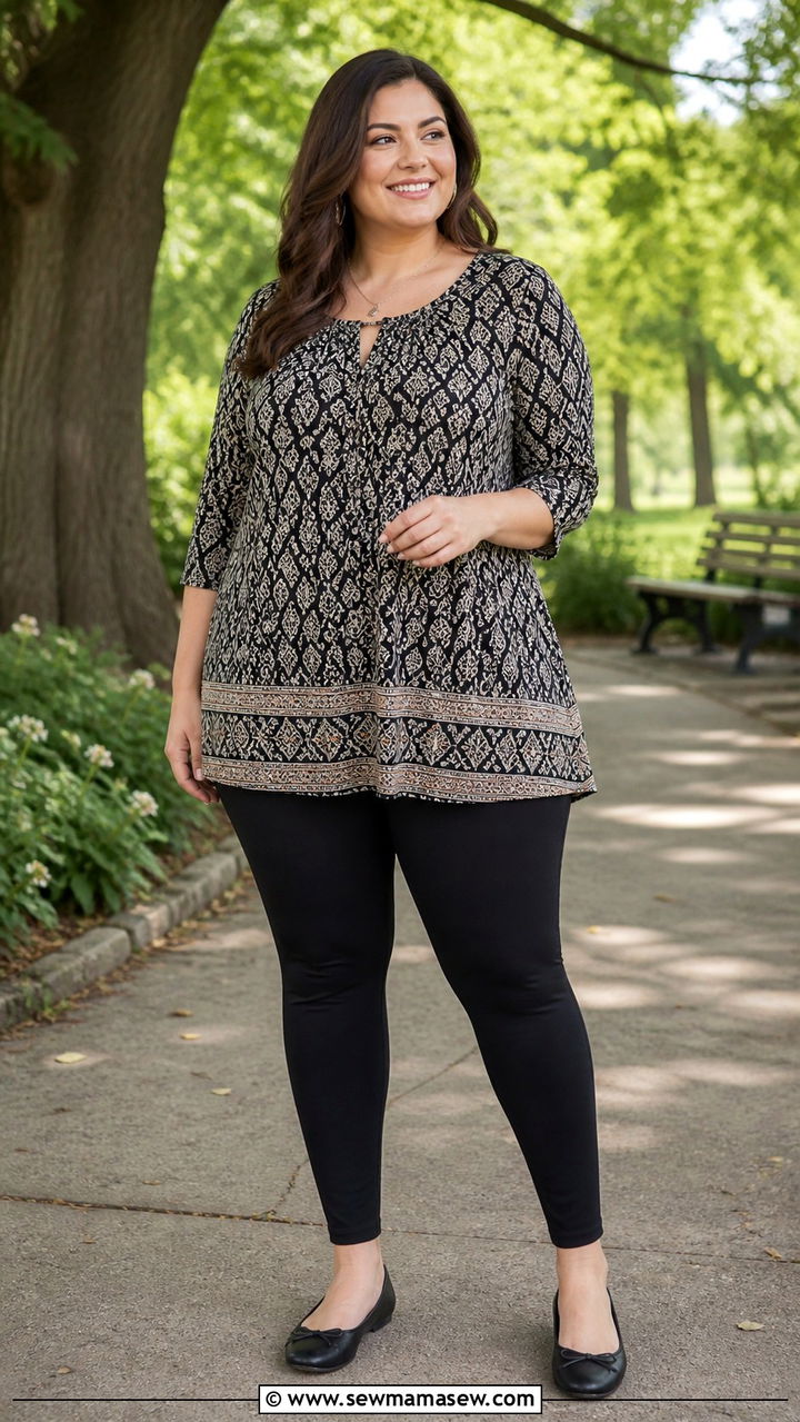 Plus Size Casual Outfit with Tunic Top and Leggings - 40 Plus size outfit ideas