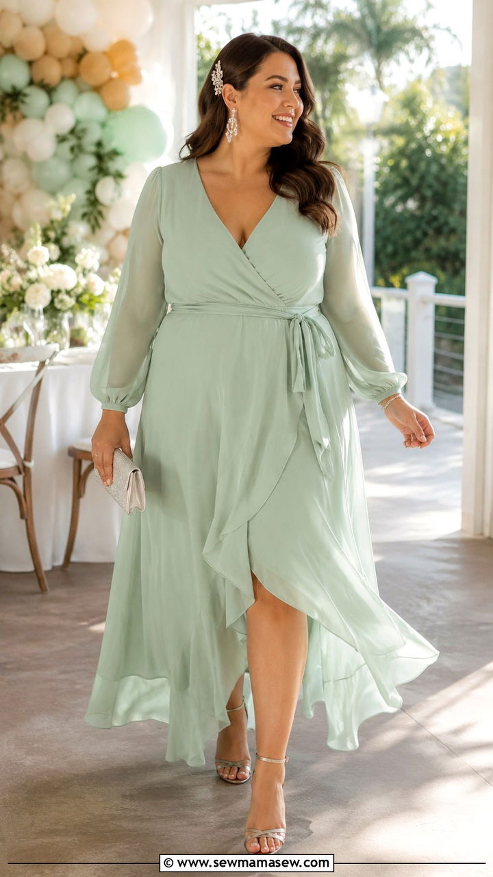 Plus Size Chiffon Wrap Dress Baby Shower Outfit - 30 plus size baby shower outfit ideas
