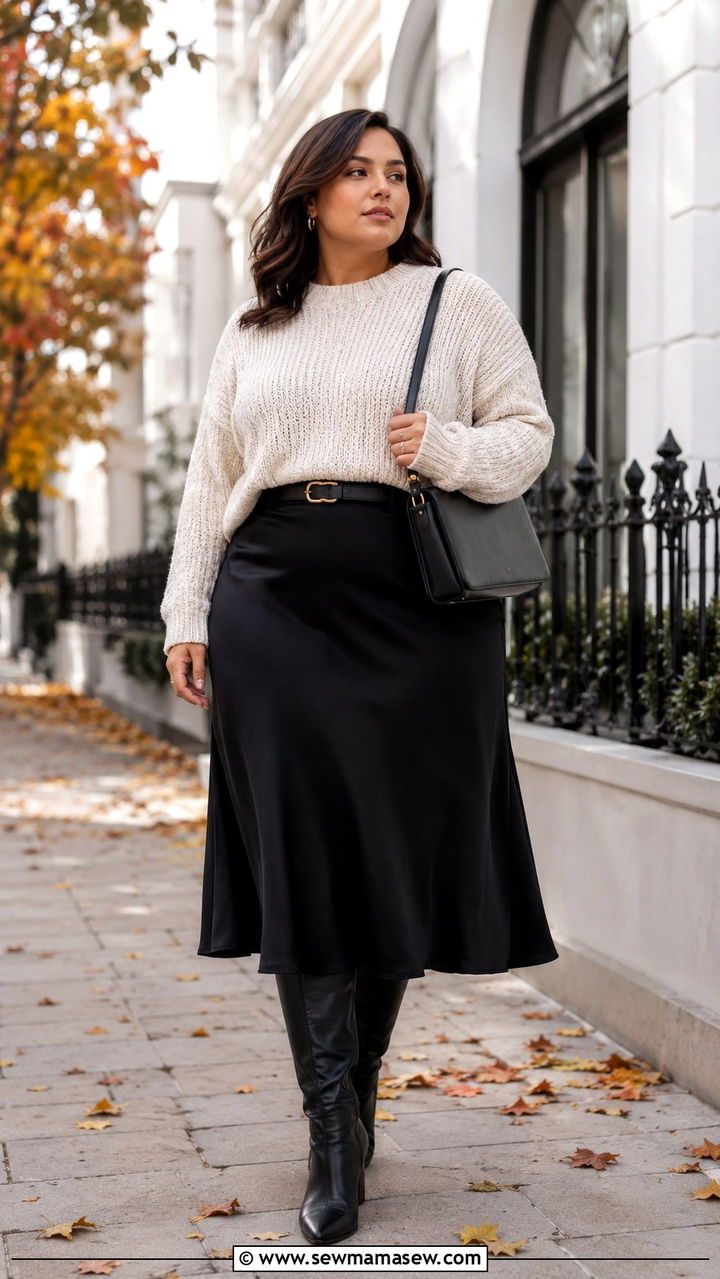 Plus Size Chunky Knit Sweater and Midi Skirt - 30 Minimalist outfits plus size