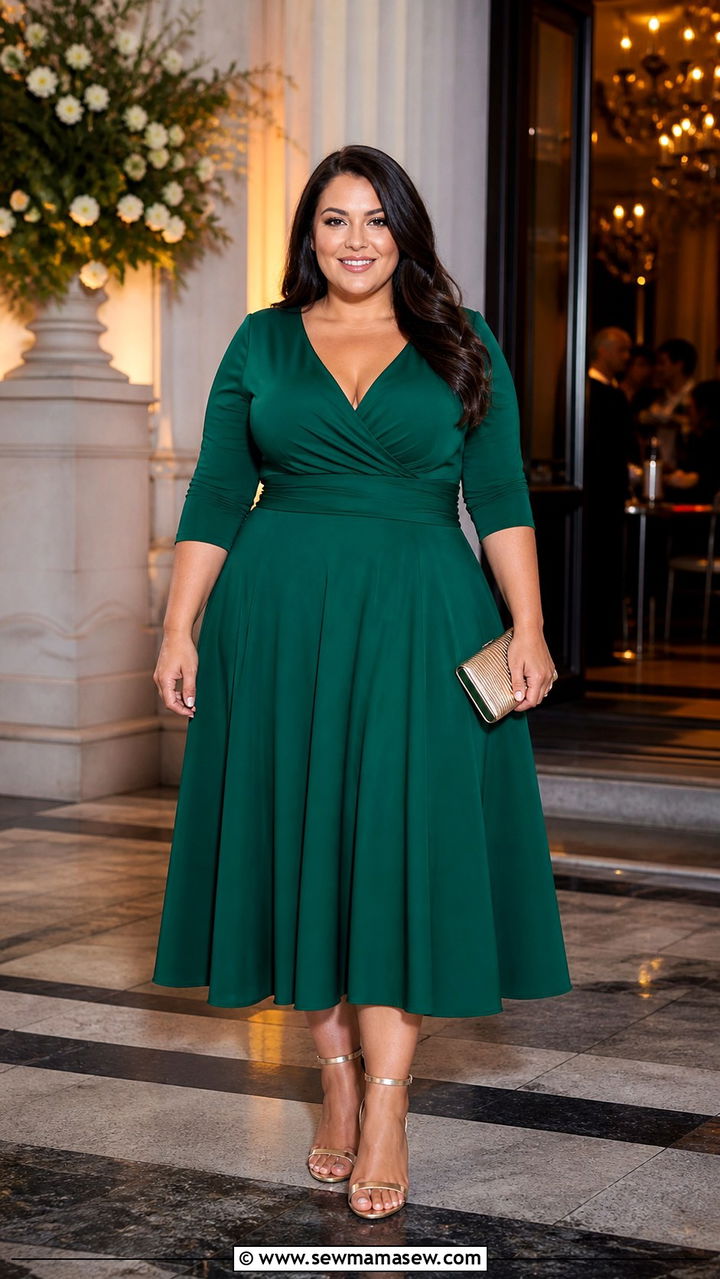 Plus Size Cocktail Outfit with A Line Midi Dress - 40 Plus size outfit ideas