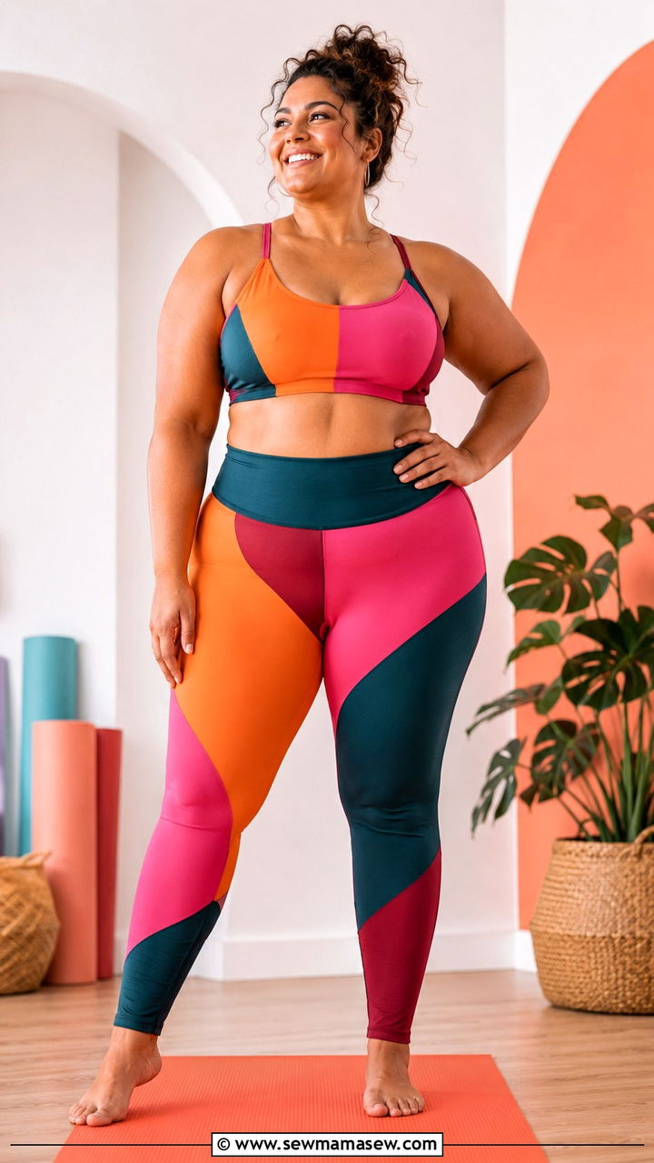 Plus Size Color Block Printed Yoga Set Outfit - 25 Yoga outfit ideas plus size