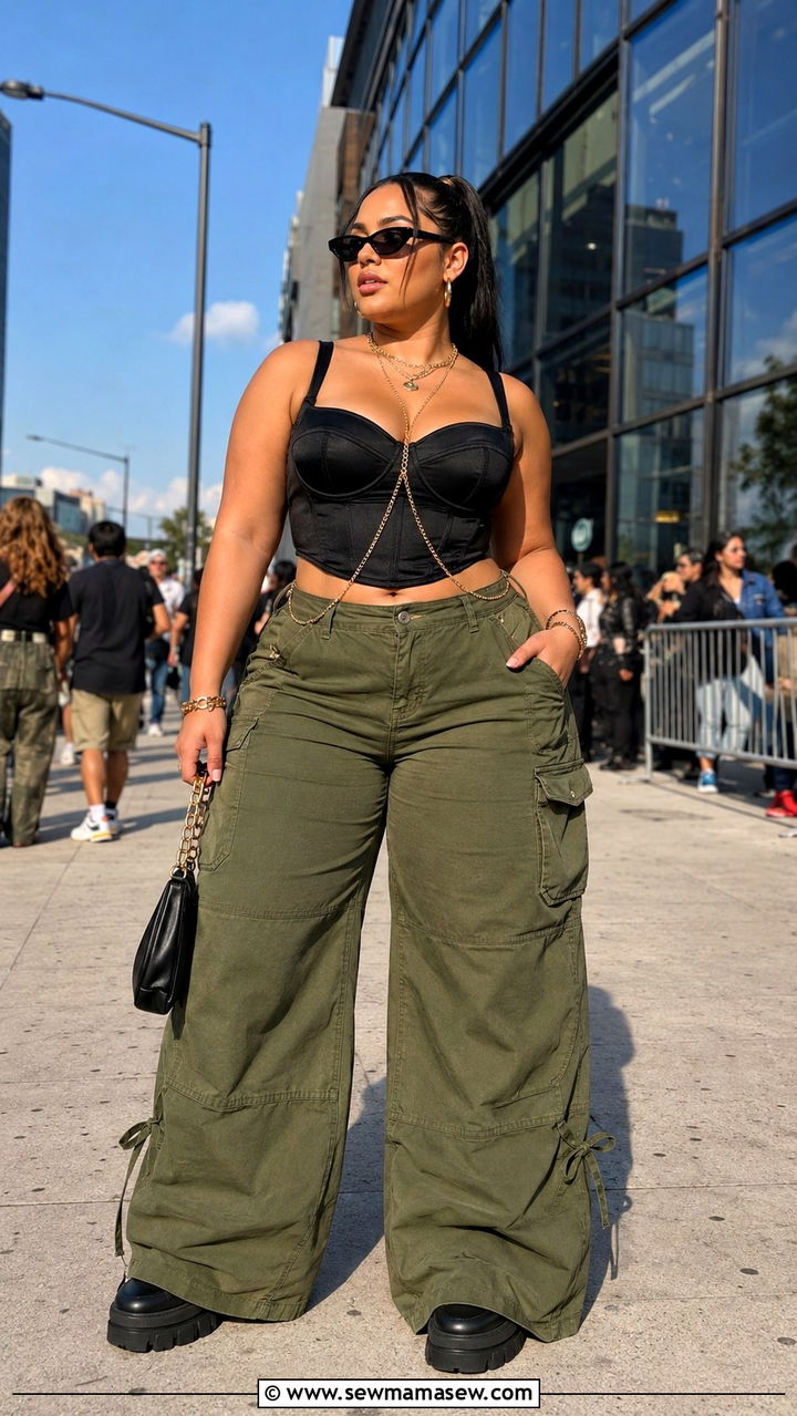 Plus Size Corset Top And Wide Leg Cargo Pants Concert Outfit - 30 Plus size outfit ideas for concert