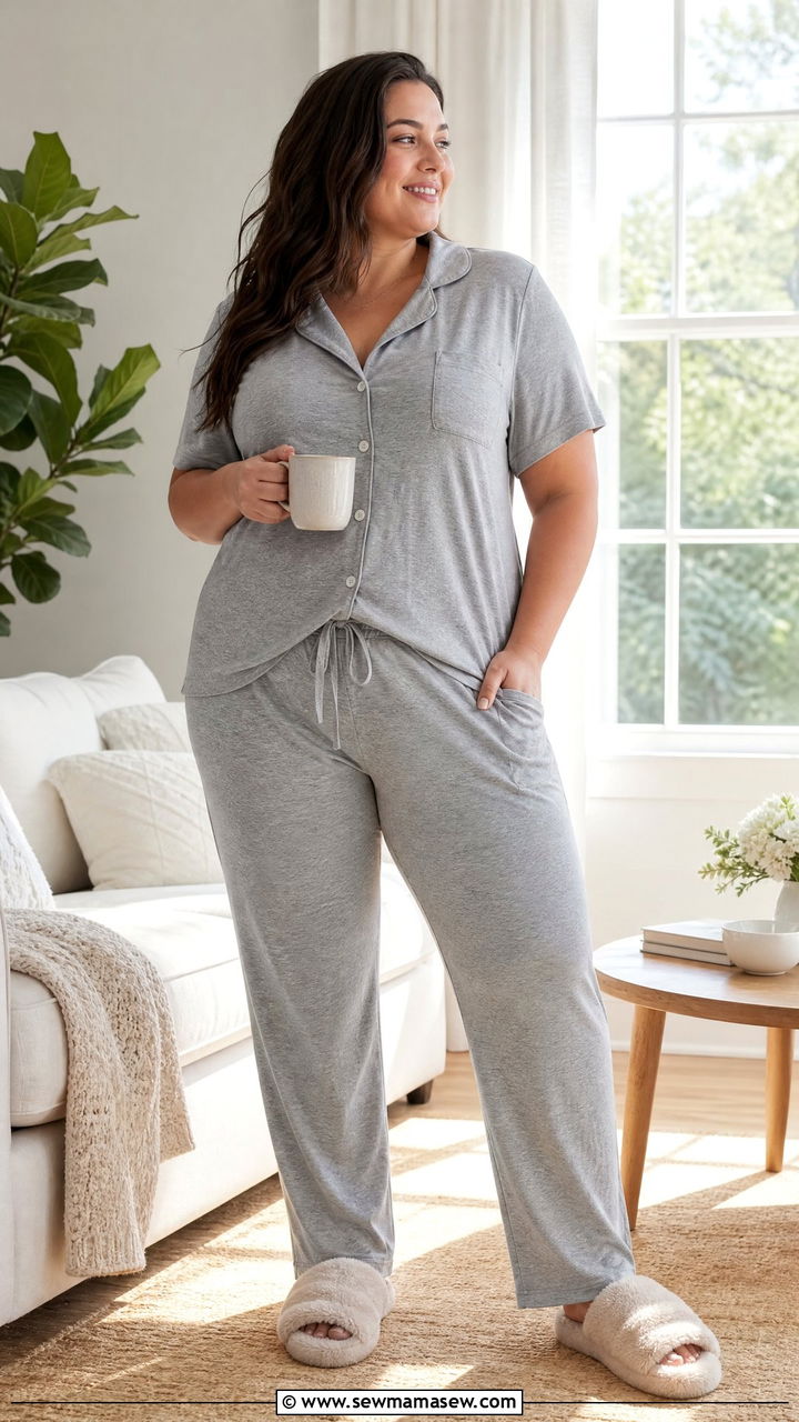 Plus Size Cotton Pajama Set With Slippers - 30 Plus size pajama outfit ideas