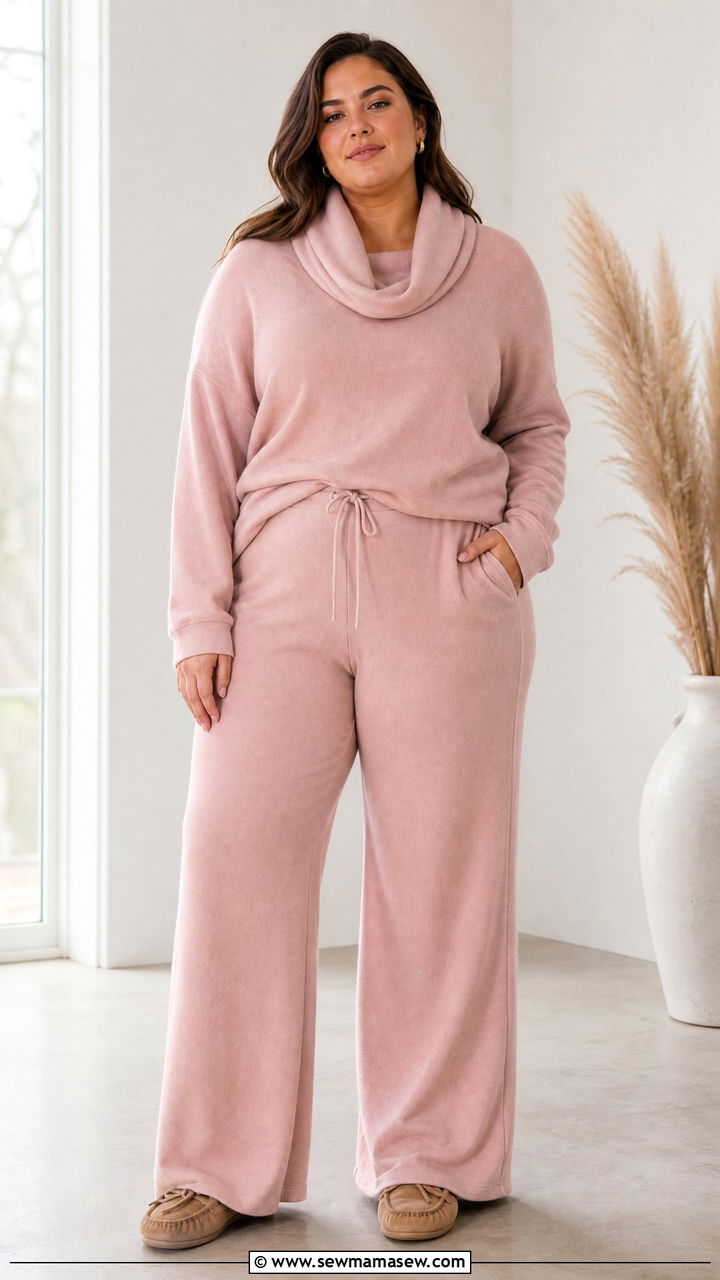 Plus Size Cowl Neck Sweater and Wide Leg Sweatpants - 25 Loungewear outfit ideas plus size