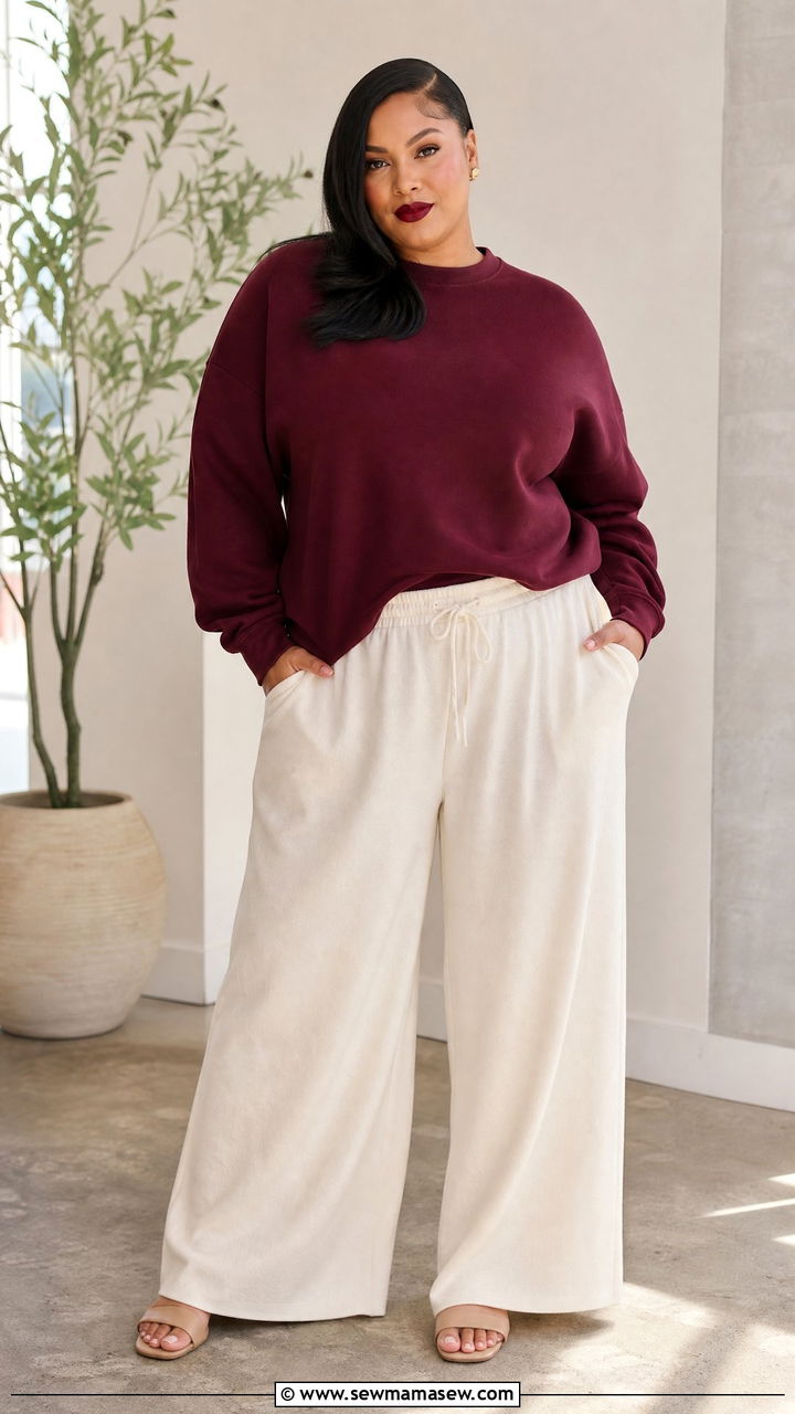 Plus Size Crewneck Sweatshirt and Palazzo Joggers - 25 Loungewear outfit ideas plus size