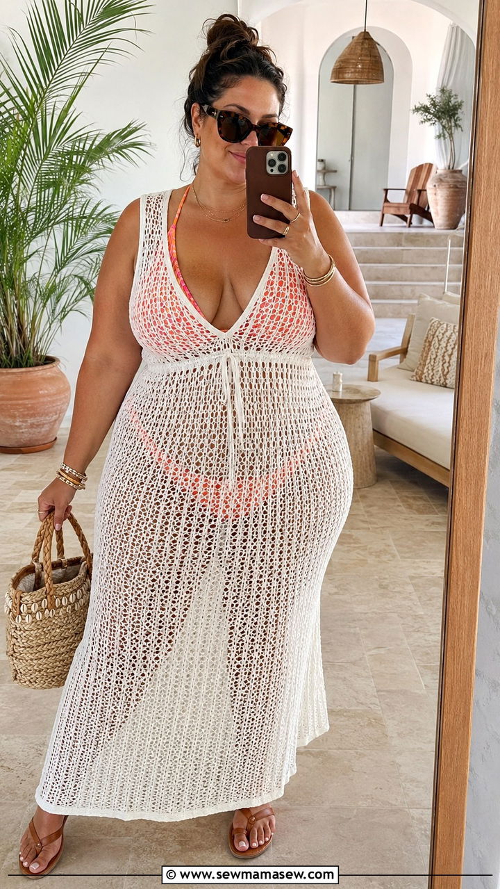 Plus Size Crochet Maxi Dress Beach Cover Up - 25 Plus size beach cover up outfit ideas