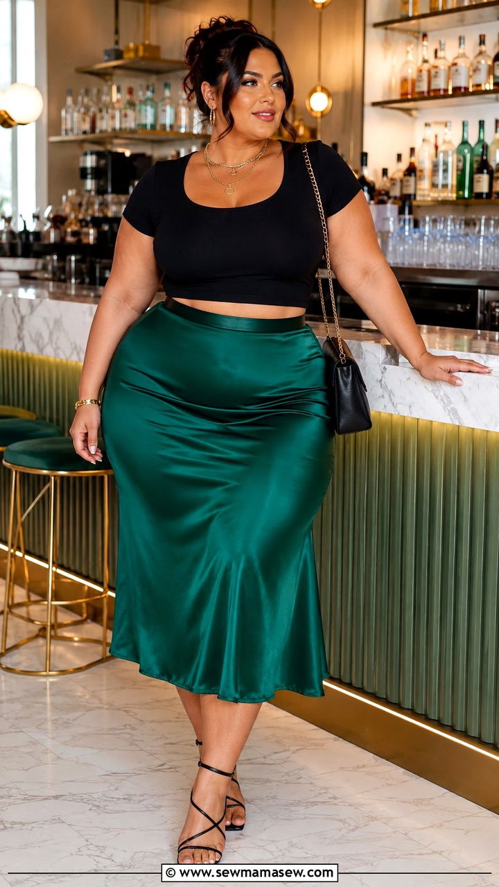 Plus Size Crop Top and Midi Skirt - 30 plus size girls night out outfit ideas