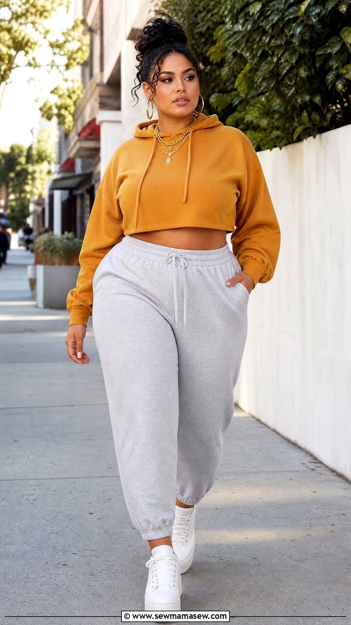 Plus Size Cropped Hoodie with Joggers - 25 Loungewear outfit ideas plus size