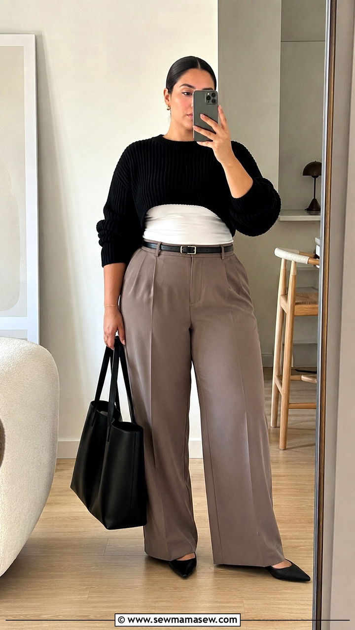 Plus Size Cropped Sweater and High Waist Pants - 30 Minimalist outfits plus size