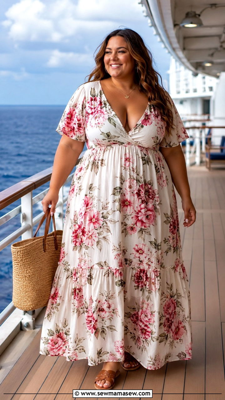 Plus Size Cruise Maxi Dress with Flat Sandals - 30 Plus size cruise outfit ideas