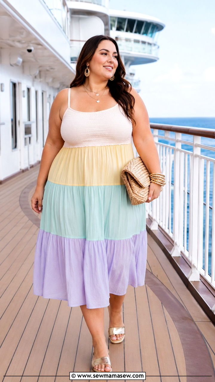 Plus Size Cruise Tiered Sundress with Slides - 30 Plus size cruise outfit ideas