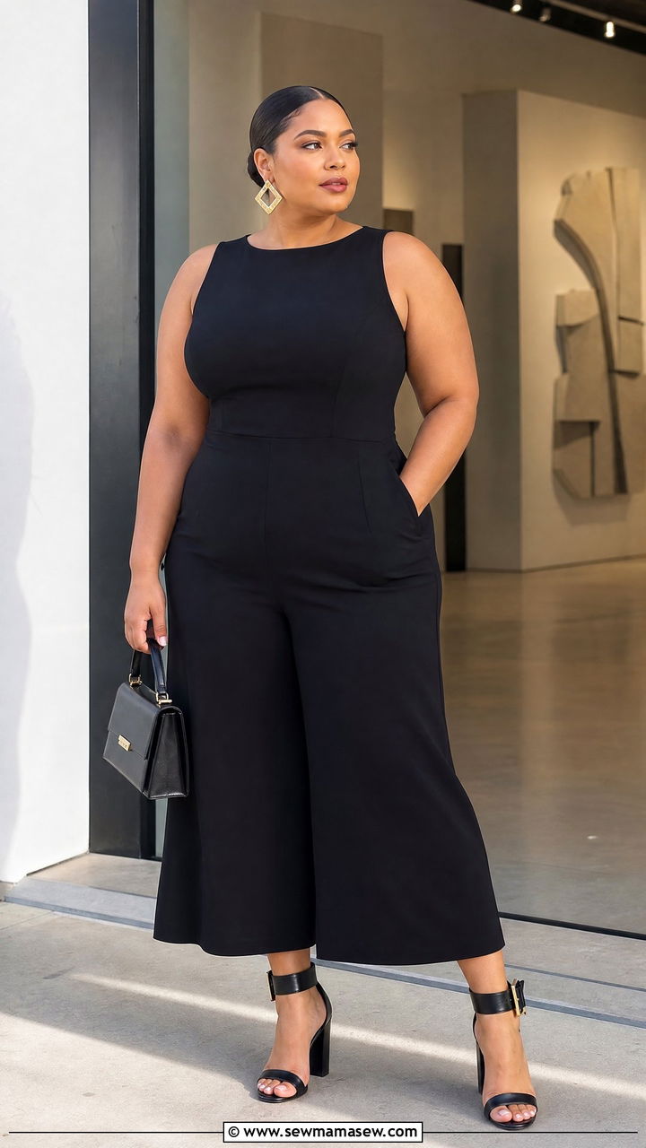 Plus Size Culotte Jumpsuit with Heels Outfit - 25 Jumpsuit outfit ideas plus size