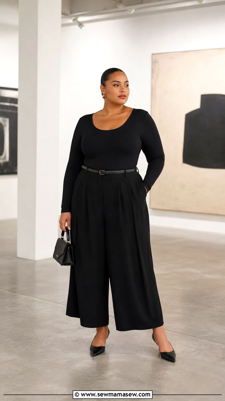 Plus Size Culottes and Fitted Top - 30 Minimalist outfits plus size