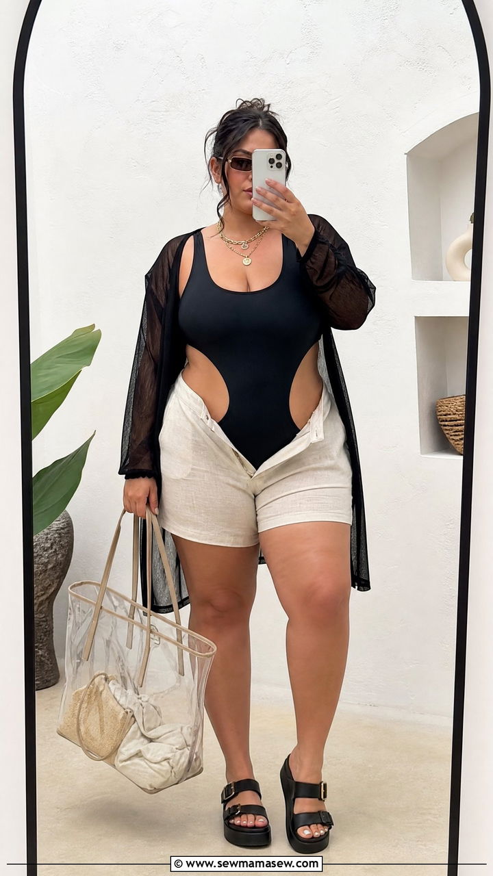 Plus Size Cut Out One Piece Swimsuit Outfit - 30 plus size resort vacation outfit ideas