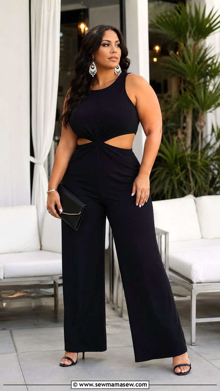 Plus Size Cutout Jumpsuit and Heels - 30 plus size girls night out outfit ideas